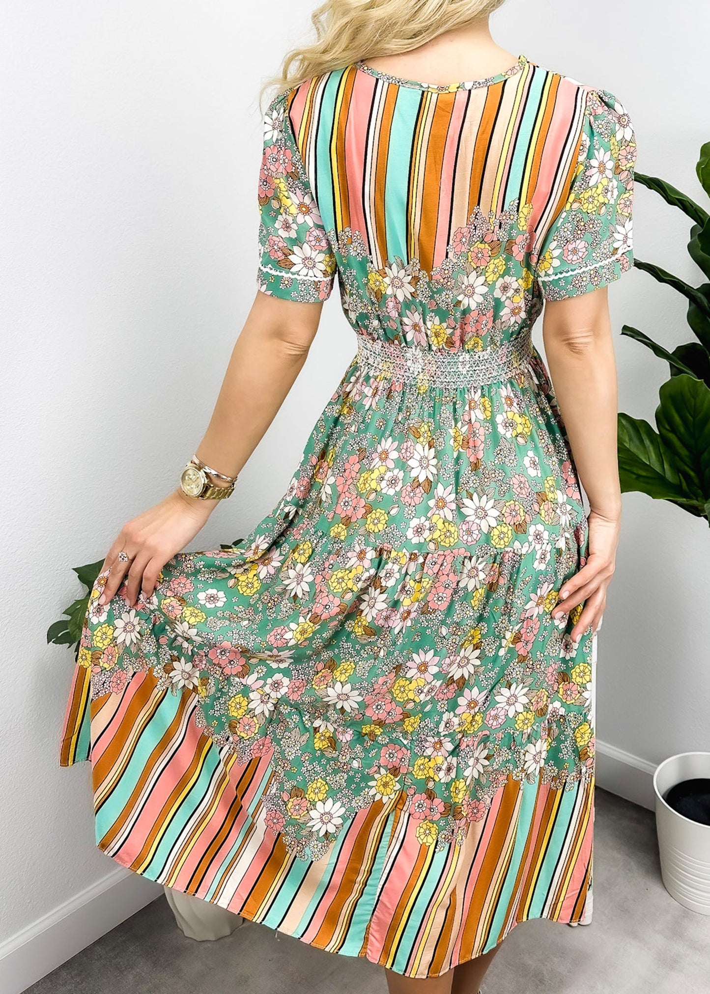 Multicolor Floral Retro Print Dress