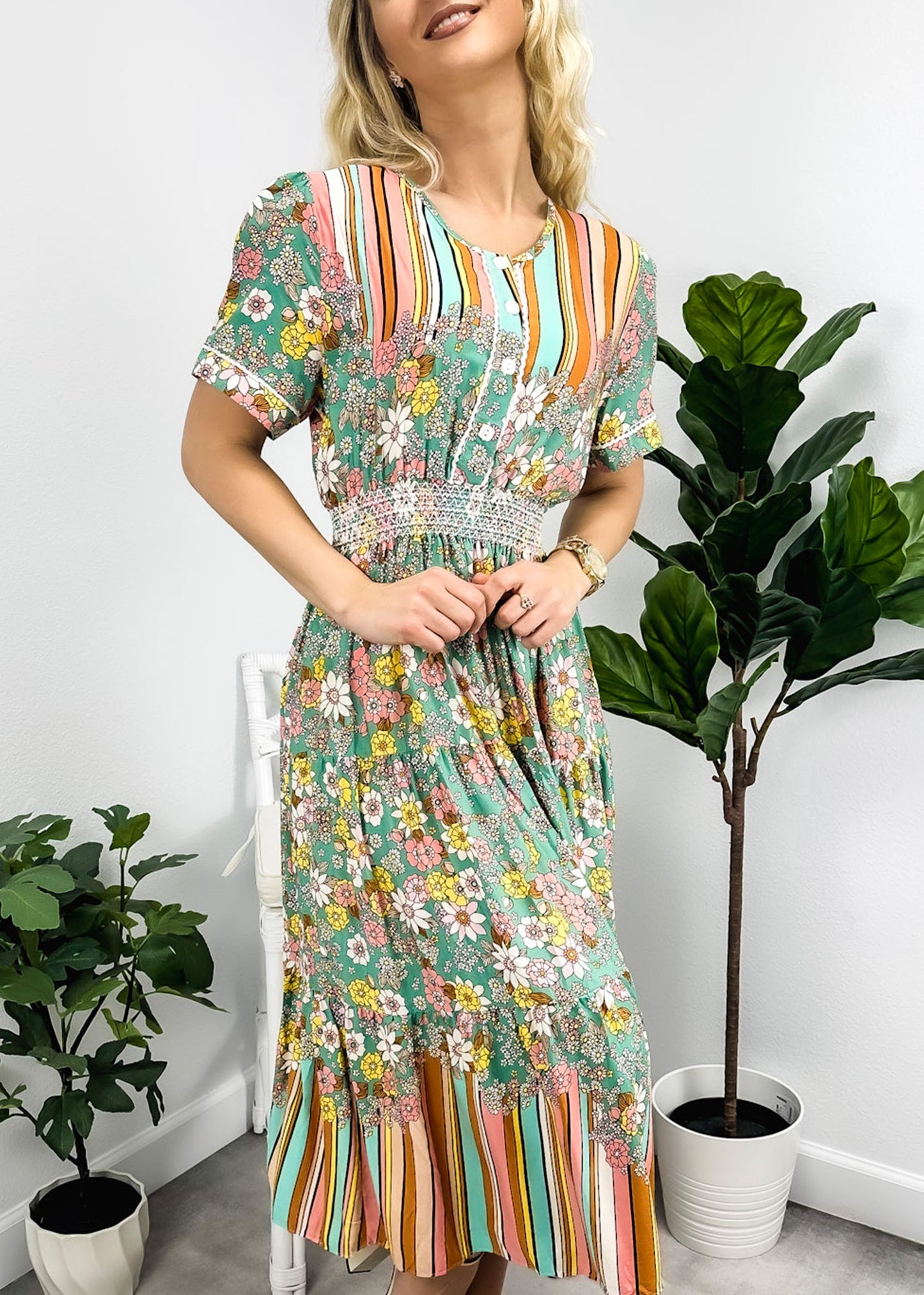 Multicolor Floral Retro Print Dress