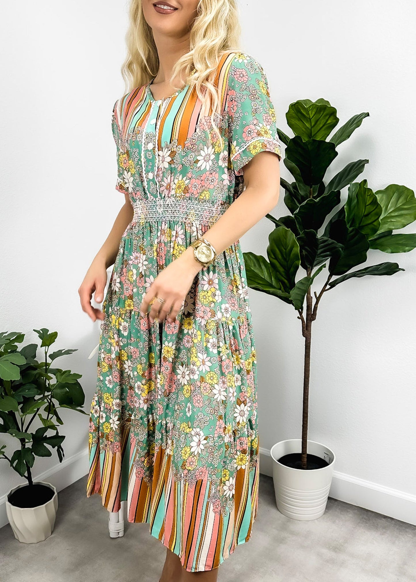 Multicolor Floral Retro Print Dress