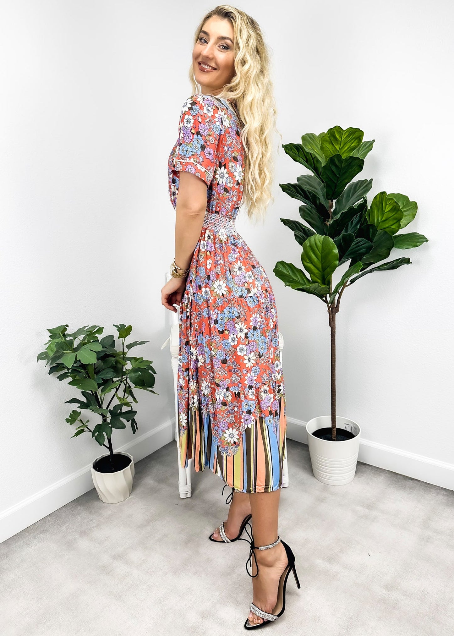 Multicolor Floral Retro Print Dress