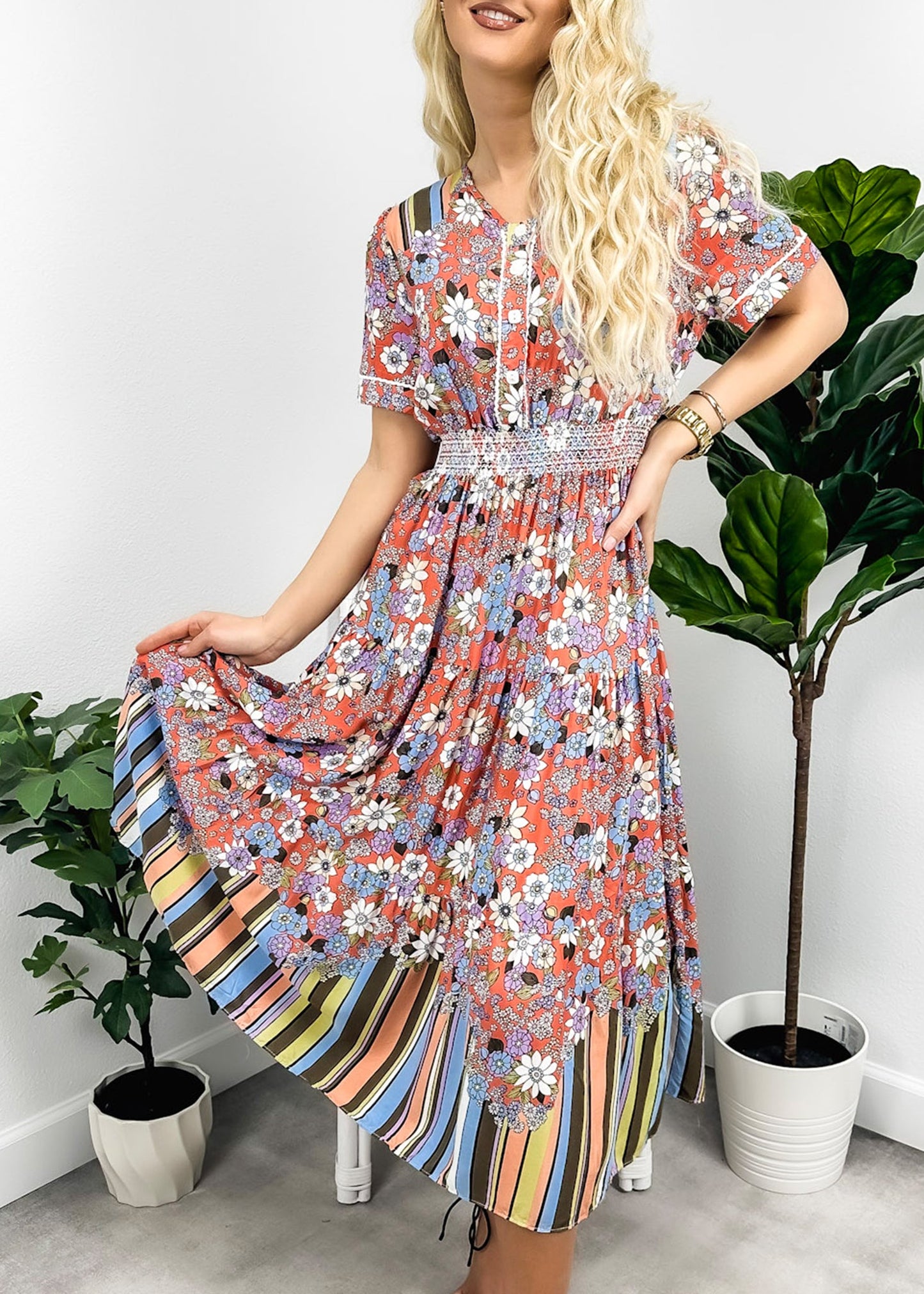 Multicolor Floral Retro Print Dress