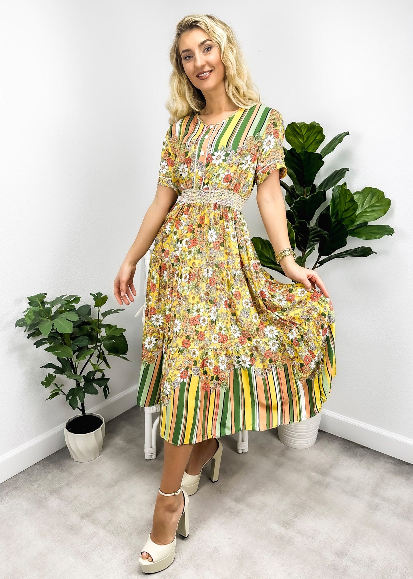 Multicolor Floral Retro Print Dress