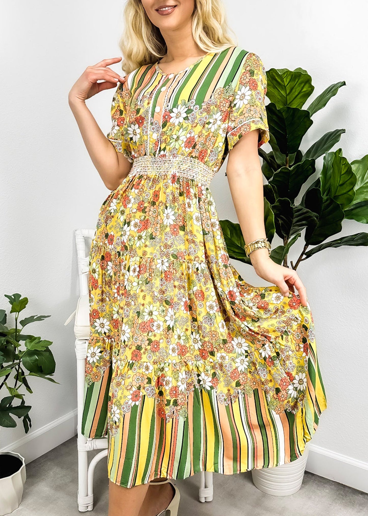 Multicolor Floral Retro Print Dress