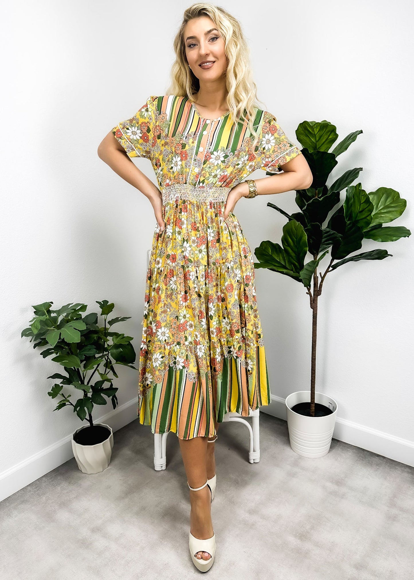 Multicolor Floral Retro Print Dress