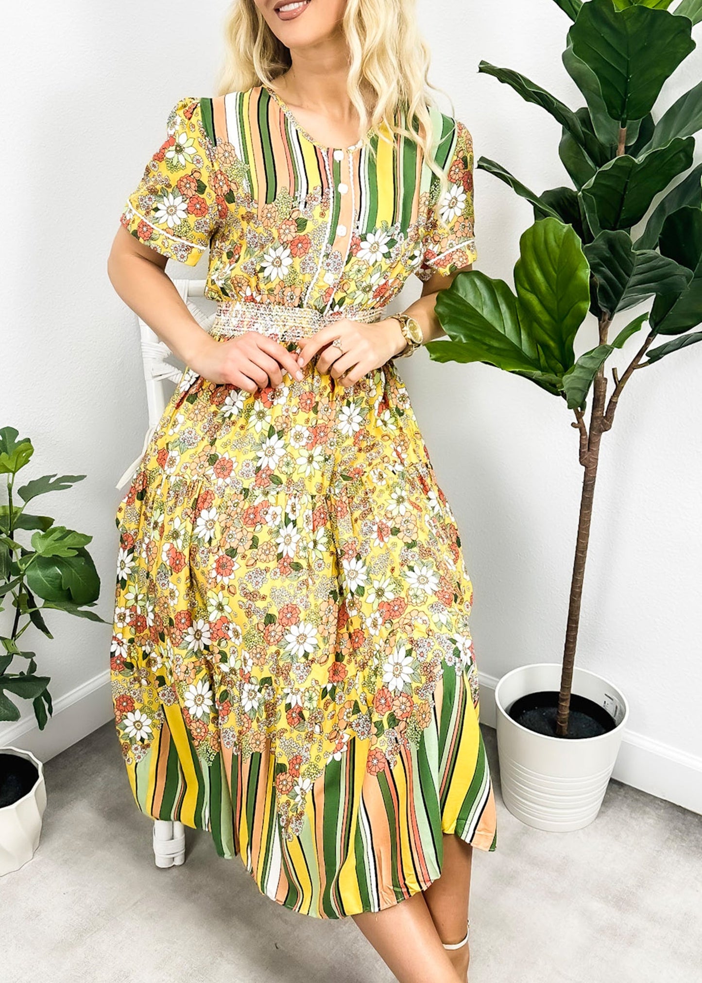 Multicolor Floral Retro Print Dress