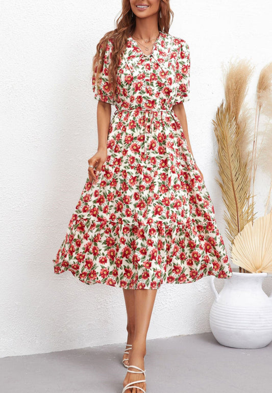 Romantic Floral Print Collared Dress