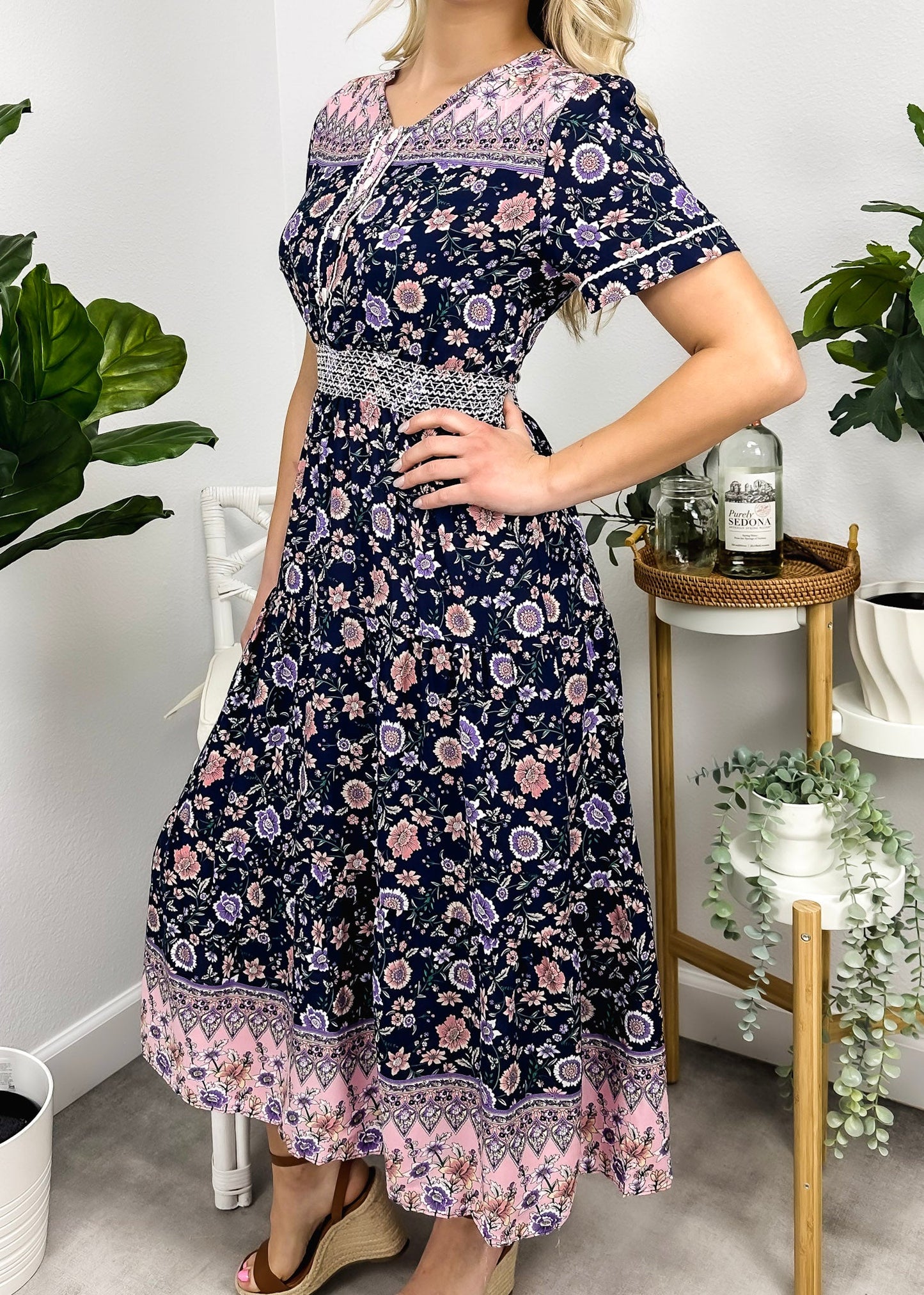 Vintage Printed Short Sleeve Dress