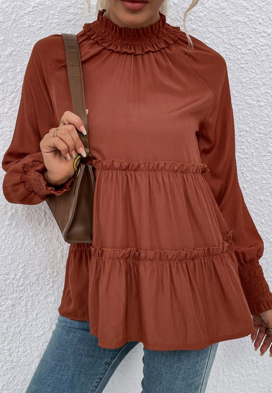 Ruffle Neck Tiered Fall Blouse