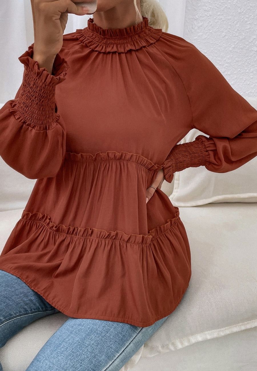 Ruffle Neck Tiered Fall Blouse