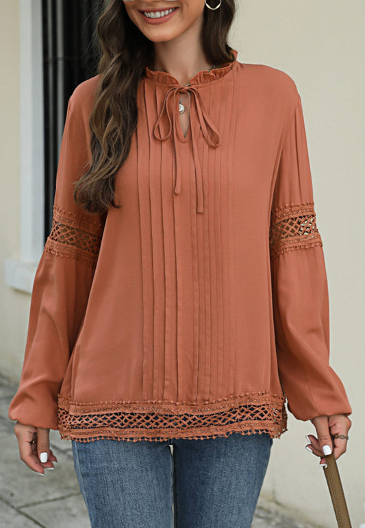 Surplice Front Tie Long Sleeve Blouse