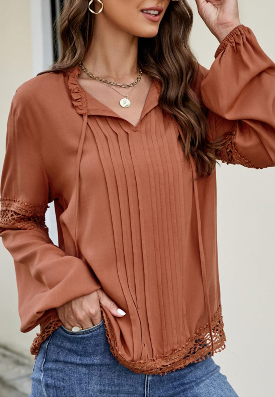 Surplice Front Tie Long Sleeve Blouse