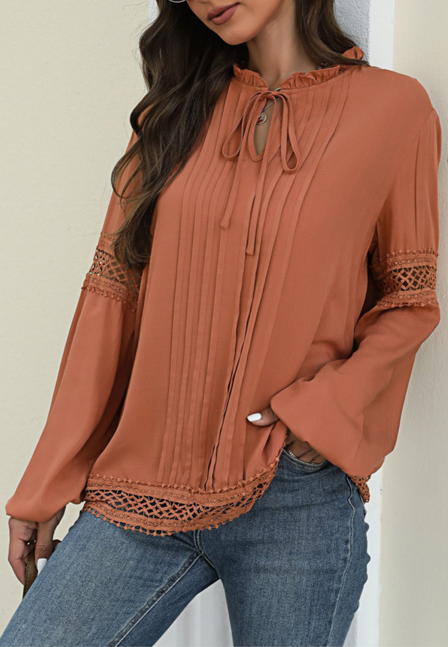 Surplice Front Tie Long Sleeve Blouse