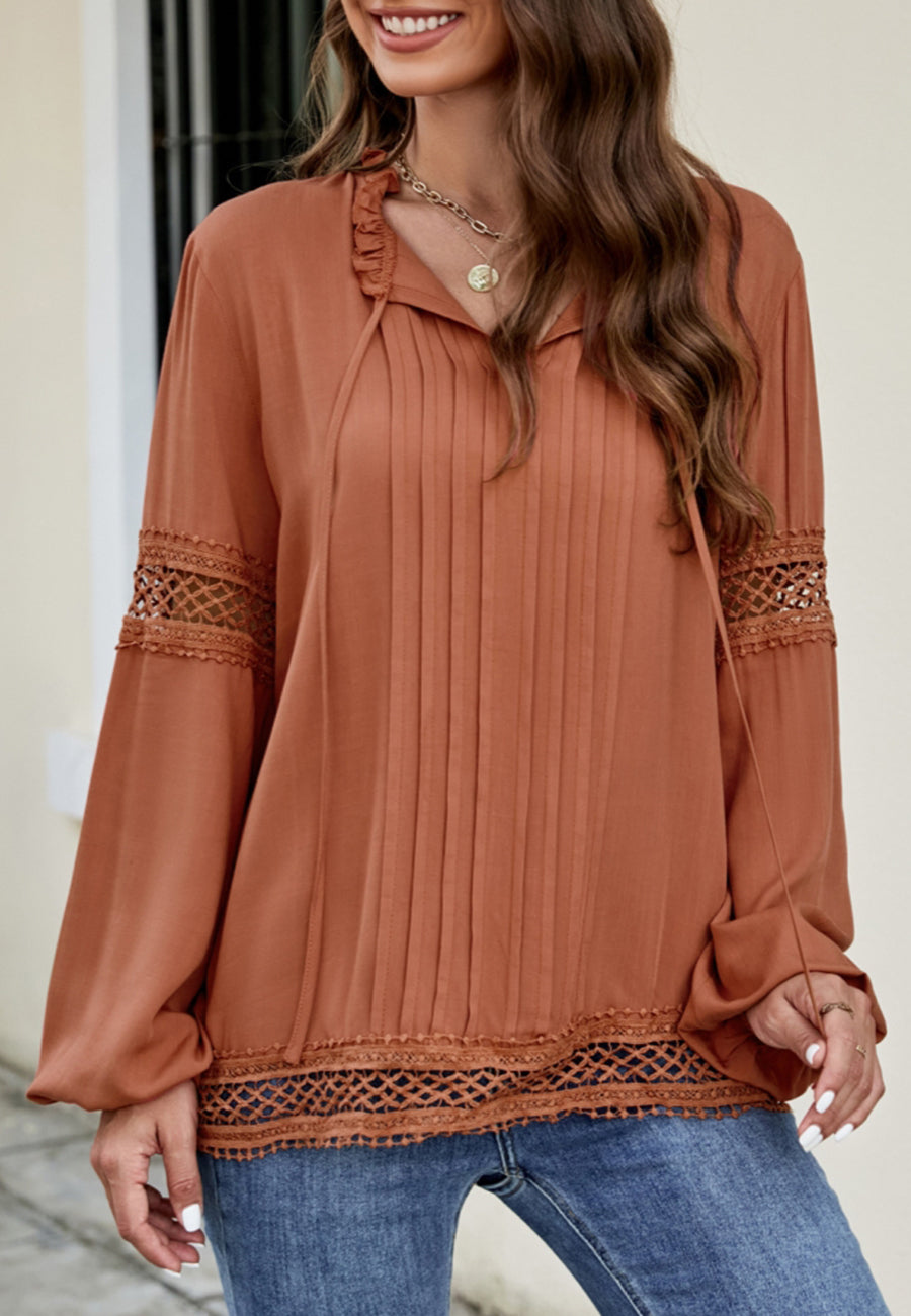 Surplice Front Tie Long Sleeve Blouse