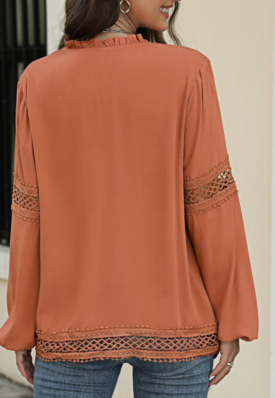 Surplice Front Tie Long Sleeve Blouse