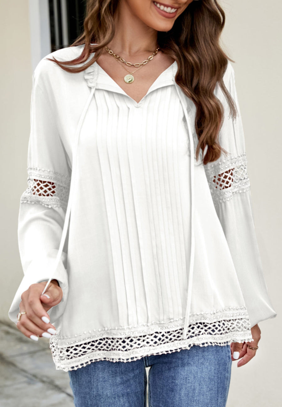 Surplice Front Tie Long Sleeve Blouse
