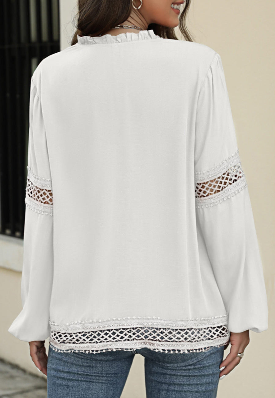 Surplice Front Tie Long Sleeve Blouse
