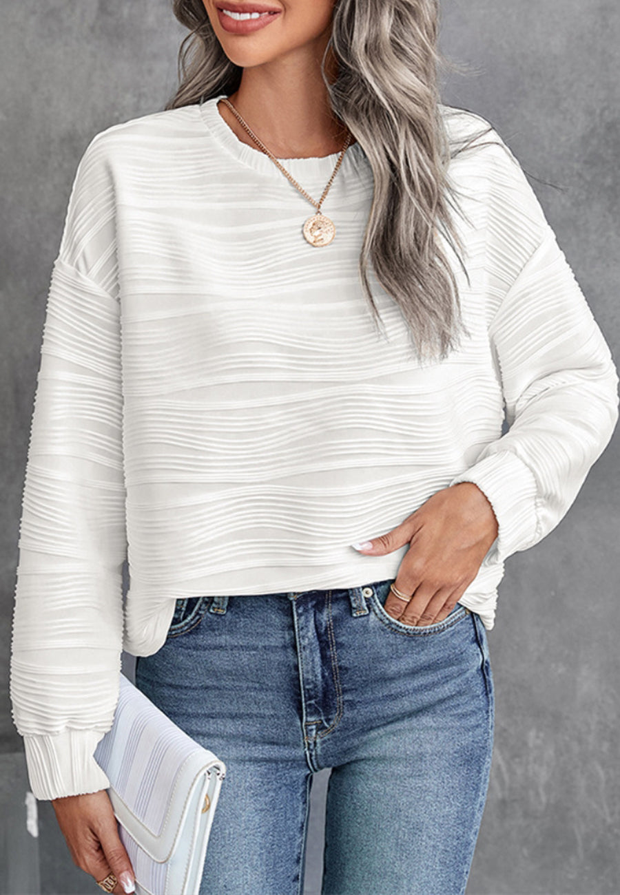 Round Neck Wavy Textured Sweater