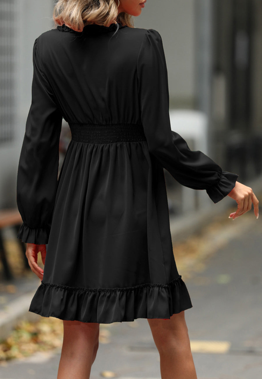 Lace V-Neck Ruffle Swing Dress