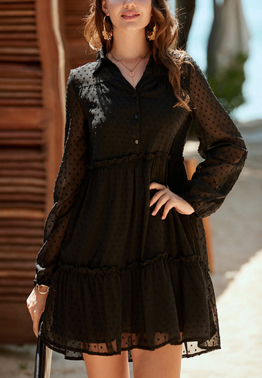 Swiss Dot Button Tiered Dress