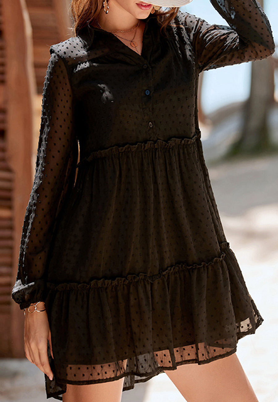 Swiss Dot Button Tiered Dress