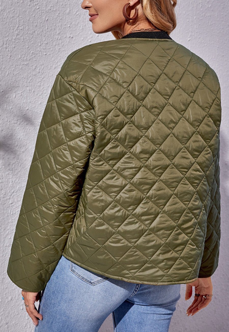 Quilted Button Up Bomber Jacket