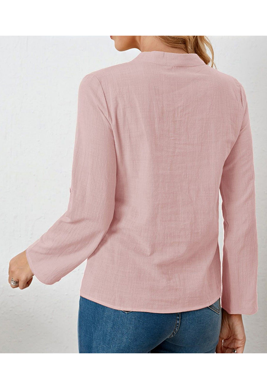 Mandarin Collar Long Sleeve Blouse