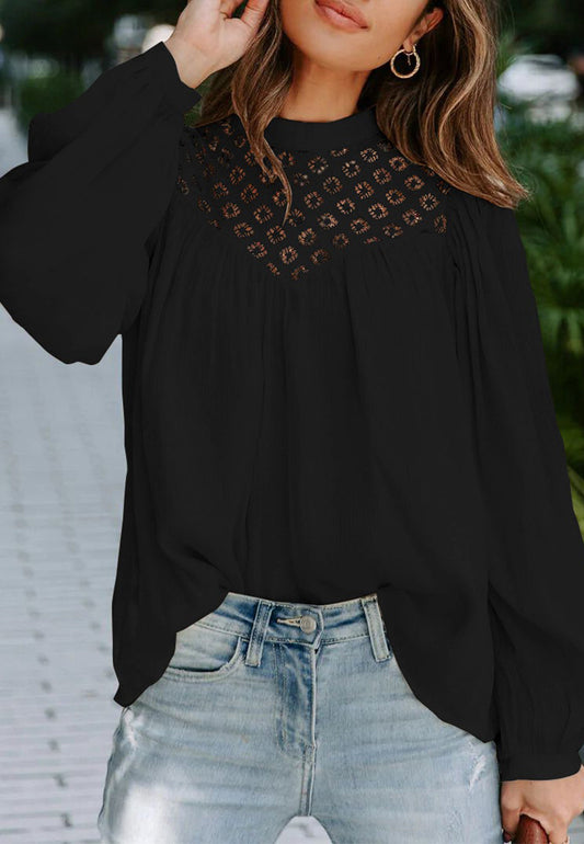 Lace Detail Bishop Sleeve Blouse