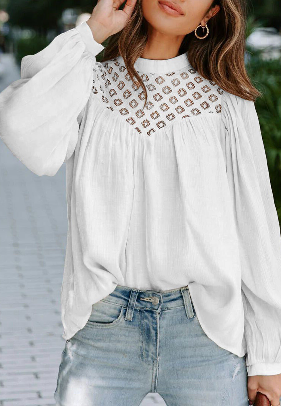 Lace Detail Bishop Sleeve Blouse