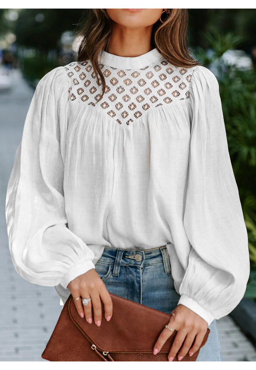 Lace Detail Bishop Sleeve Blouse