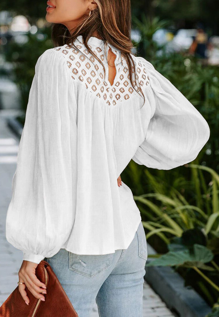 Lace Detail Bishop Sleeve Blouse
