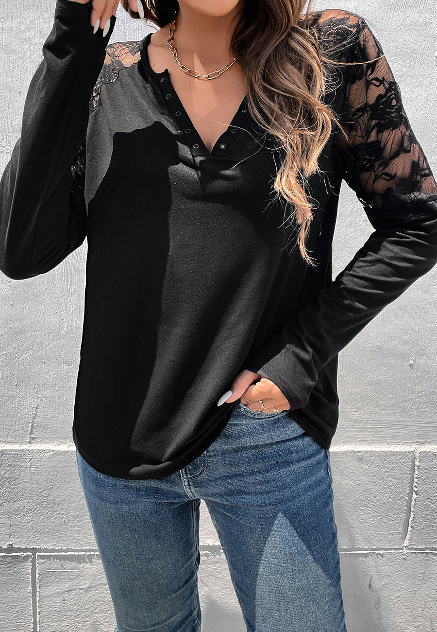 Lace Detail Snap Button Blouse