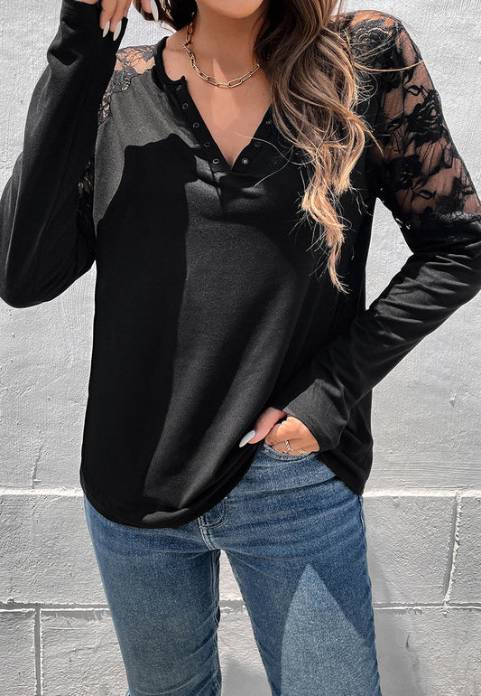 Lace Detail Snap Button Blouse