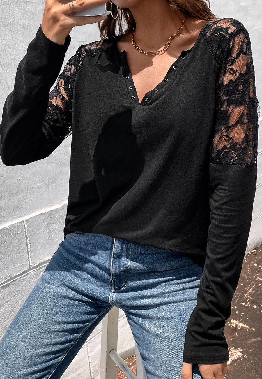 Lace Detail Snap Button Blouse
