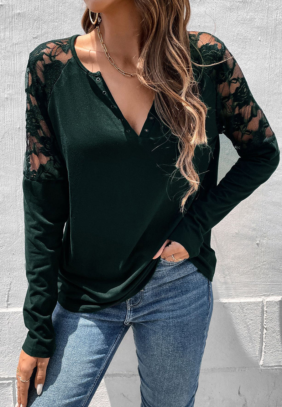 Lace Detail Snap Button Blouse