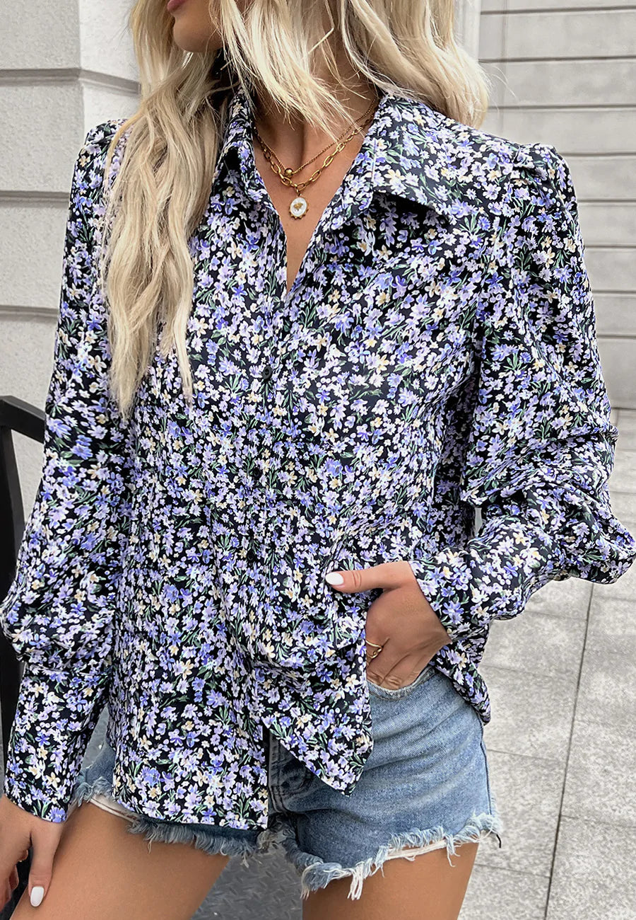 Printed Button Down Fall Blouse