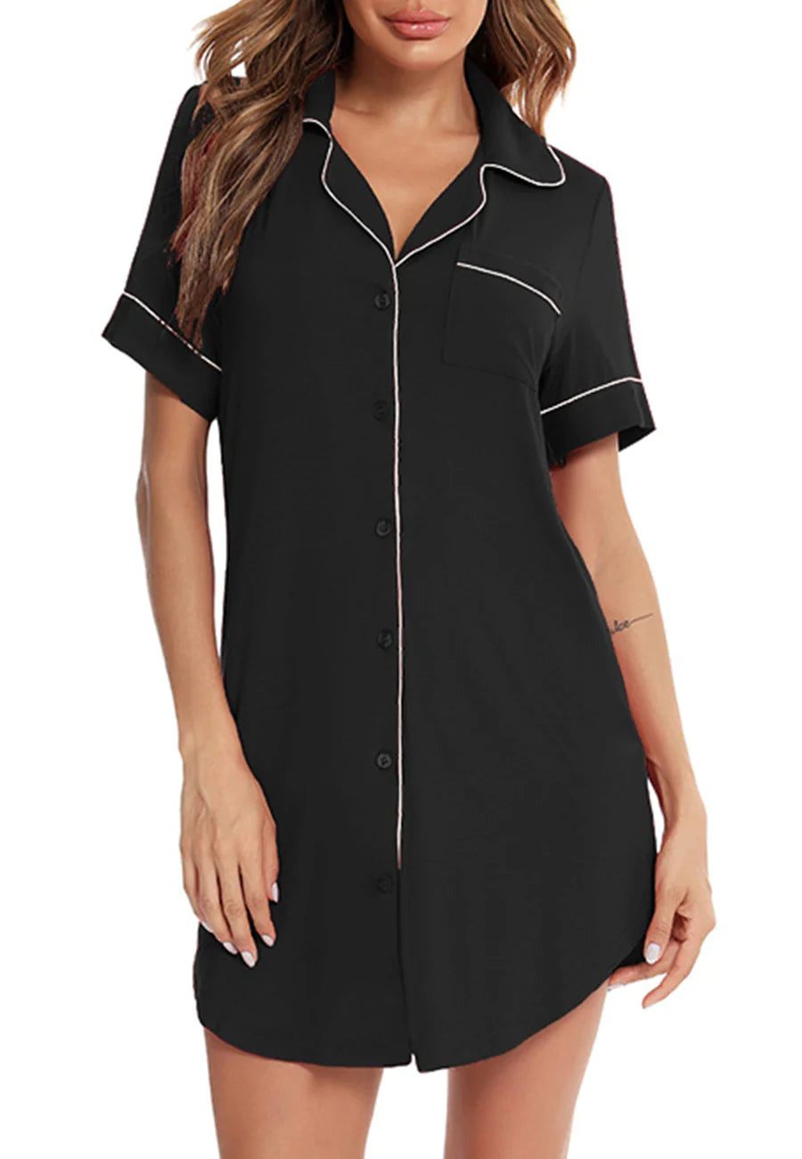 Button Down Rounded Hem Sleep Dress