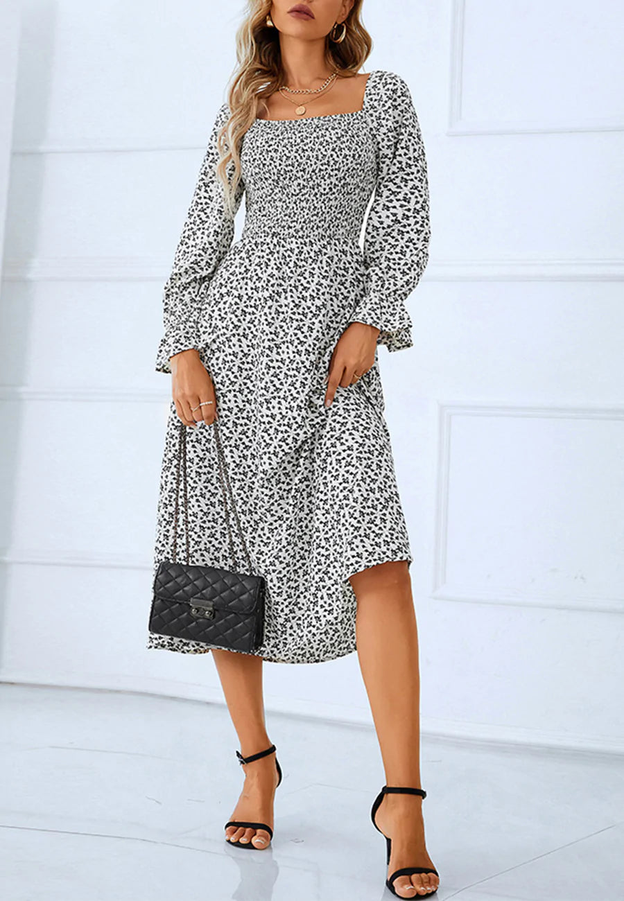 Butterfly Print Square Neck Dress