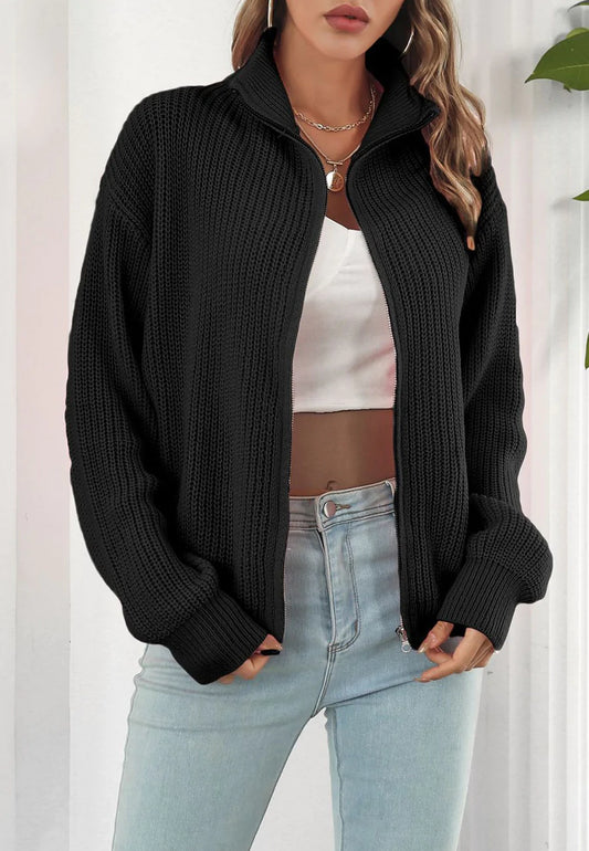 Textured Knit Zip-Up Jacket