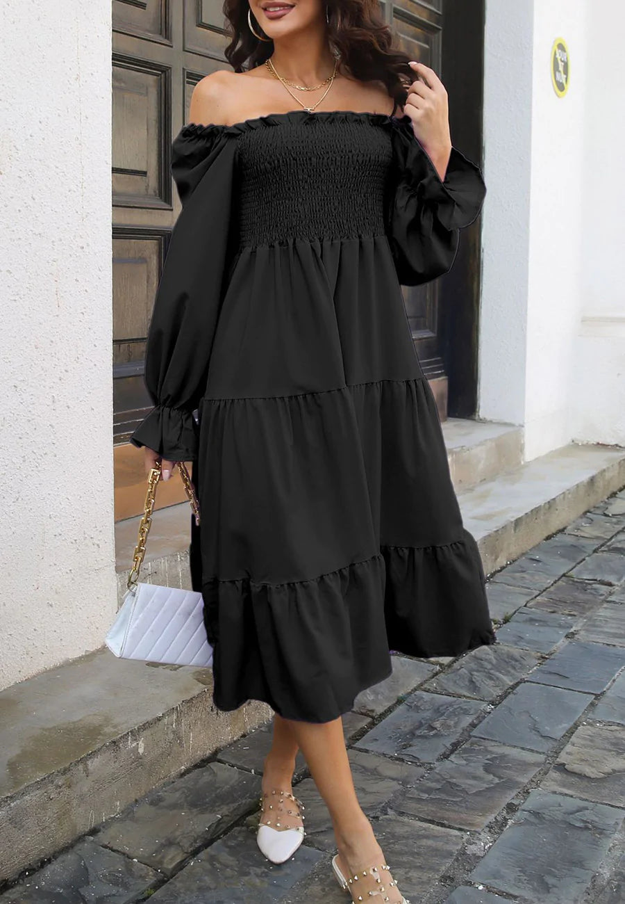 Ruffle Square Neck Tiered Dress