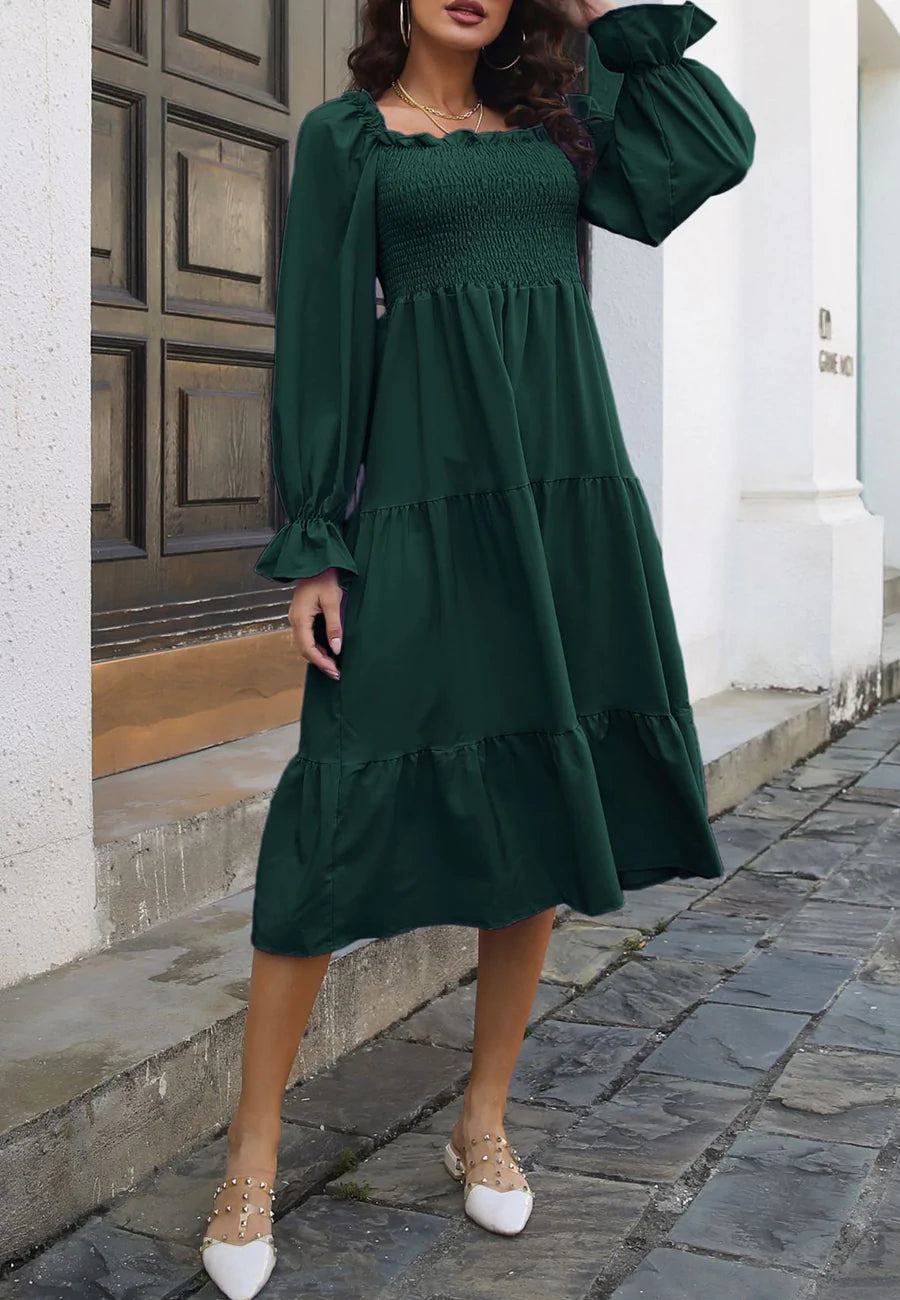 Ruffle Square Neck Tiered Dress