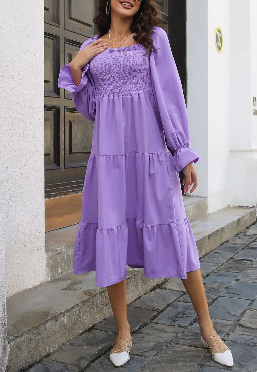 Ruffle Square Neck Tiered Dress