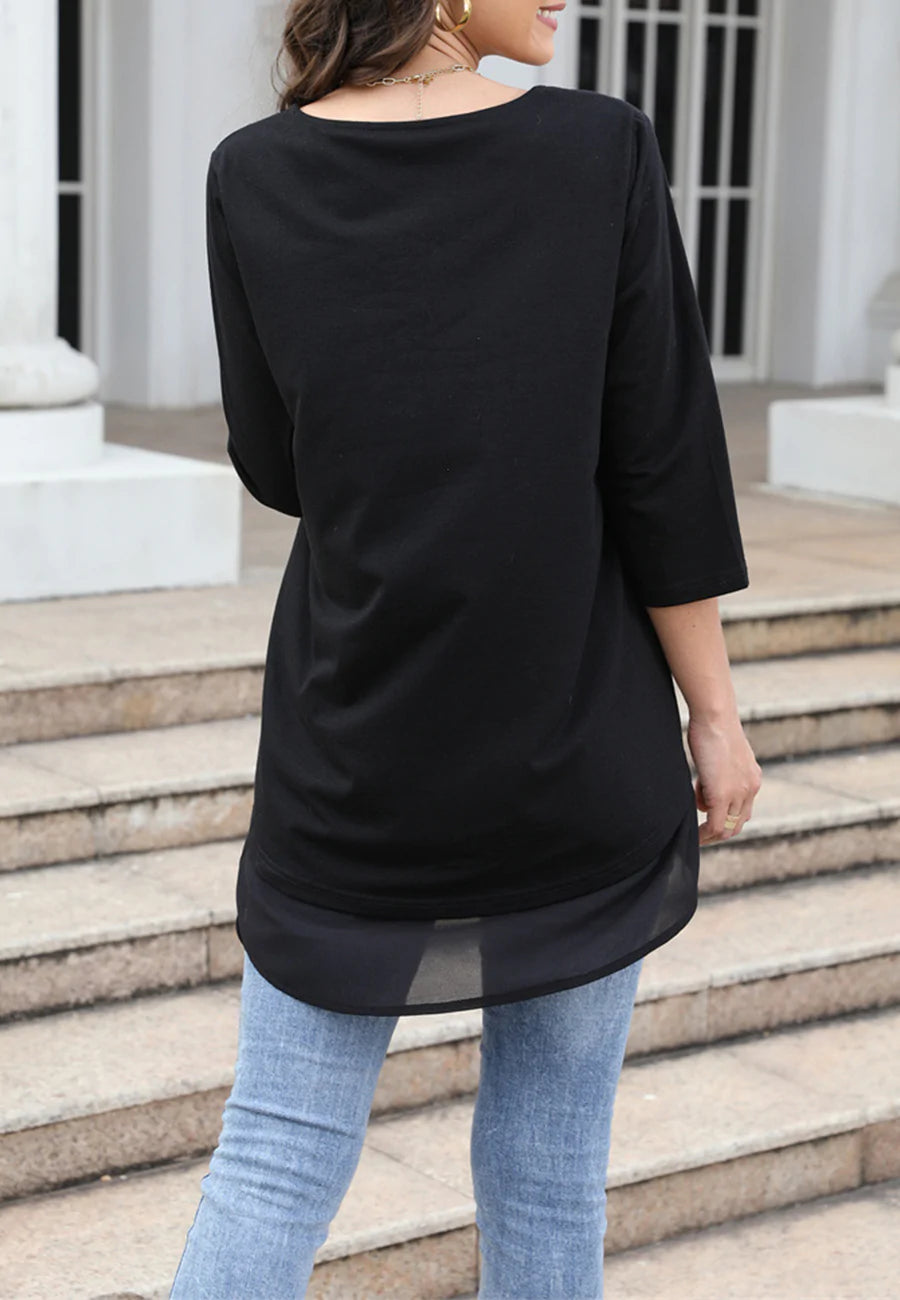 Flared Sleeve Double Hem Top