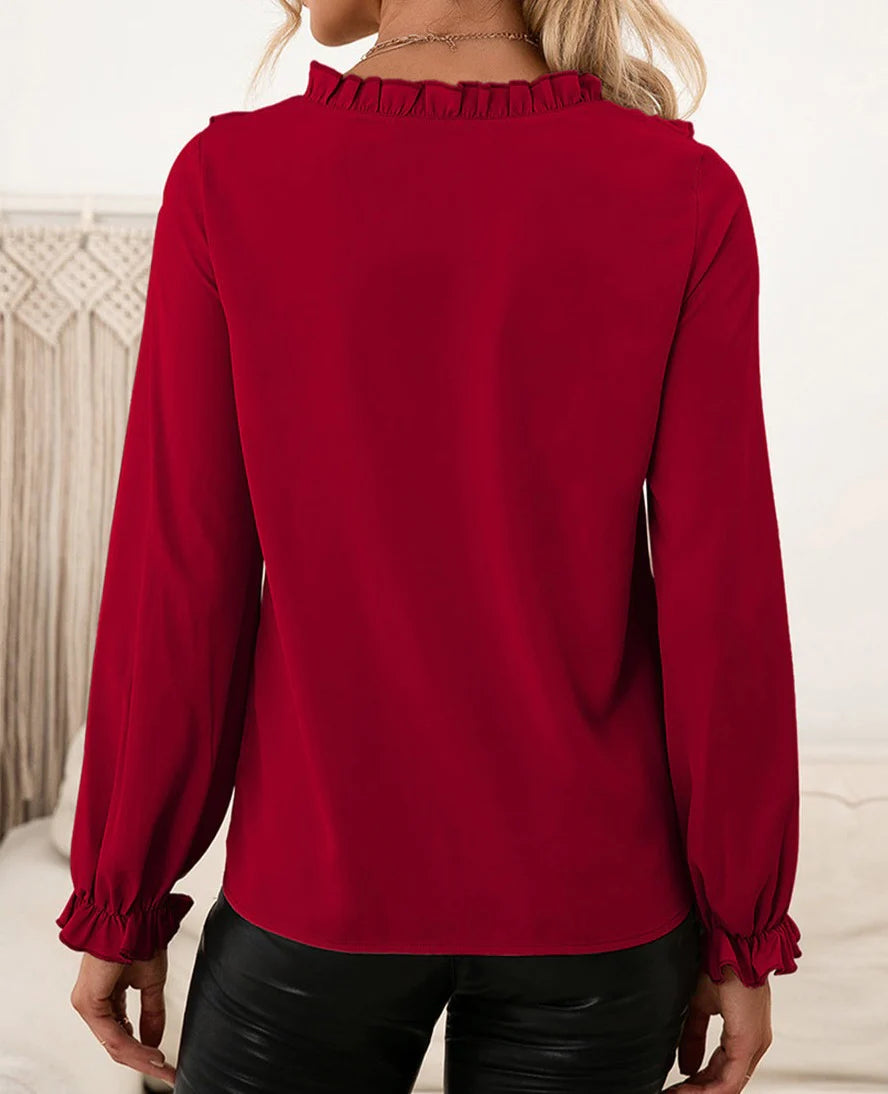Ruffle Detail Long Sleeve Blouse