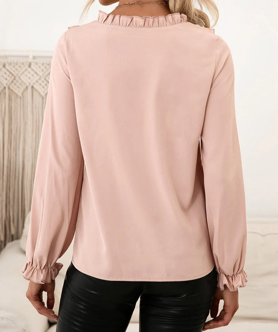 Ruffle Detail Long Sleeve Blouse