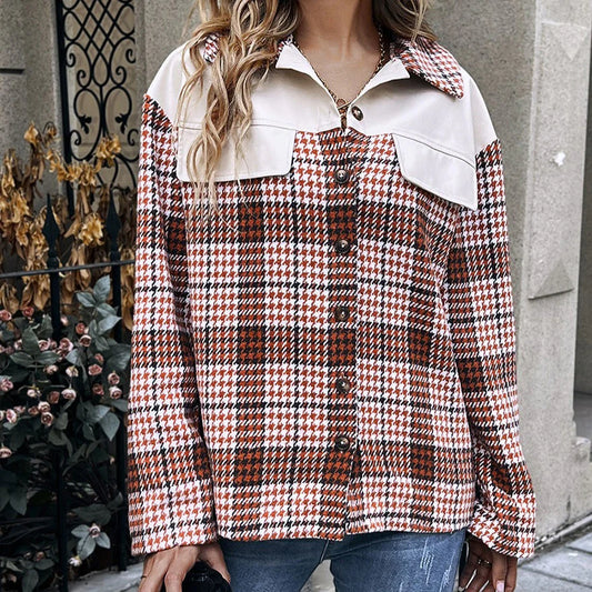 Houndstooth Print Faux Pocket Shacket