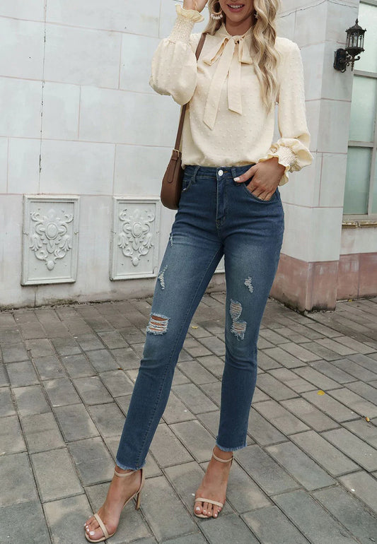 Tie Neck Swiss Dot Blouse