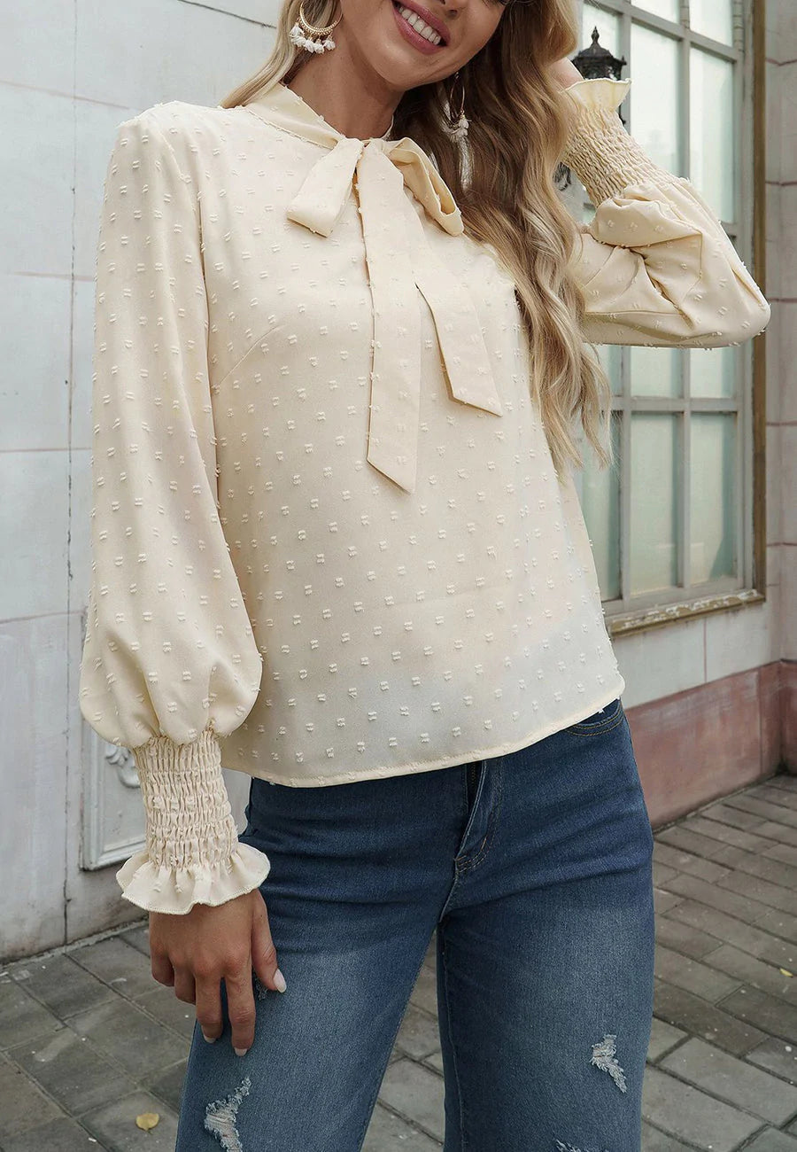 Tie Neck Swiss Dot Blouse
