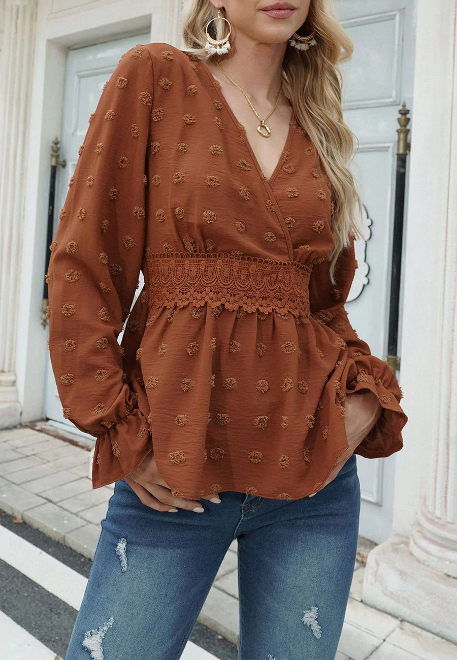 Lace Trim Peplum Blouse