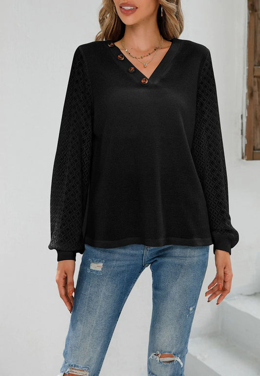 Geometric Mesh Long Sleeve Blouse