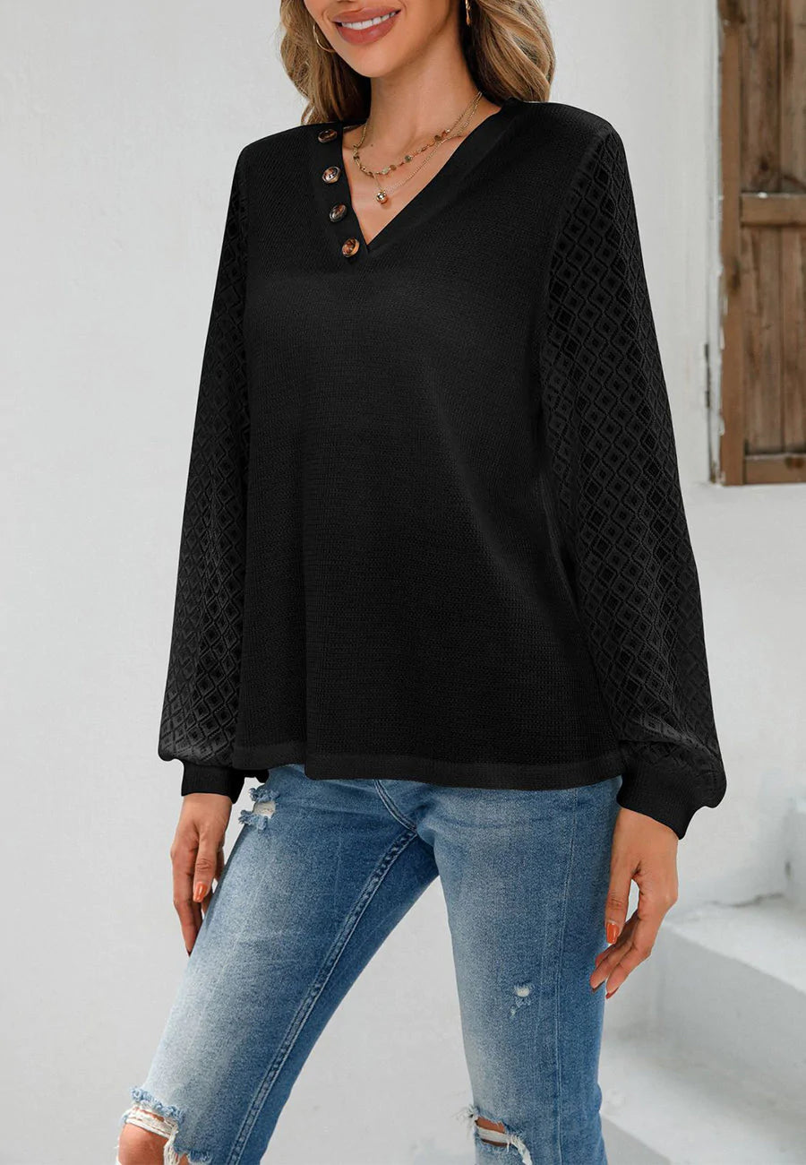 Geometric Mesh Long Sleeve Blouse